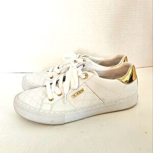 GUESS Women's Loven Lace-Up White and Gold Sneakers Size 7